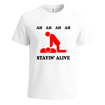 Ah Ah Stayin Alive | T-Shirt For Men's WHITE T-SHIRT Ah Ah Stayin Alive | T-Shirt For Men's