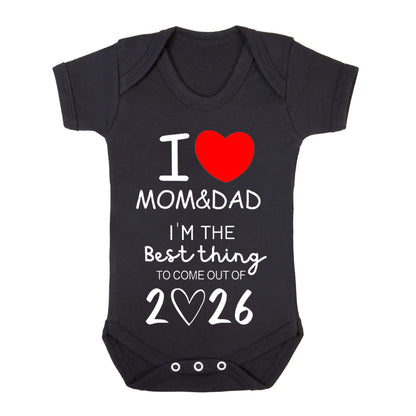 I LOVE MOM & DAD | BABY GROW BLACK BABY GROW I LOVE MOM & DAD | BABY GROW