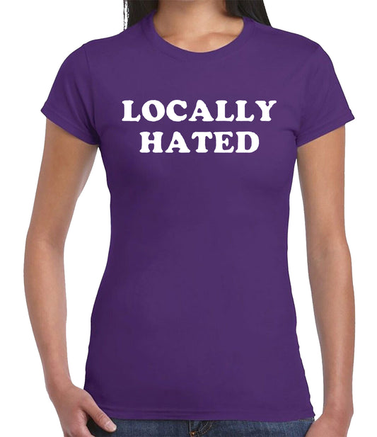 LOCALLY HATED | LADIES T-SHIRT PURPLE T-SHIRT WHITE PRINT LOCALLY HATED | LADIES T-SHIRT