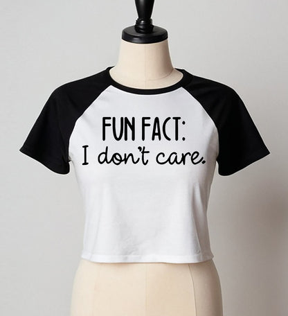 FUN FACT I DON'T CARE | LADIES RAGLAN CROP TOP