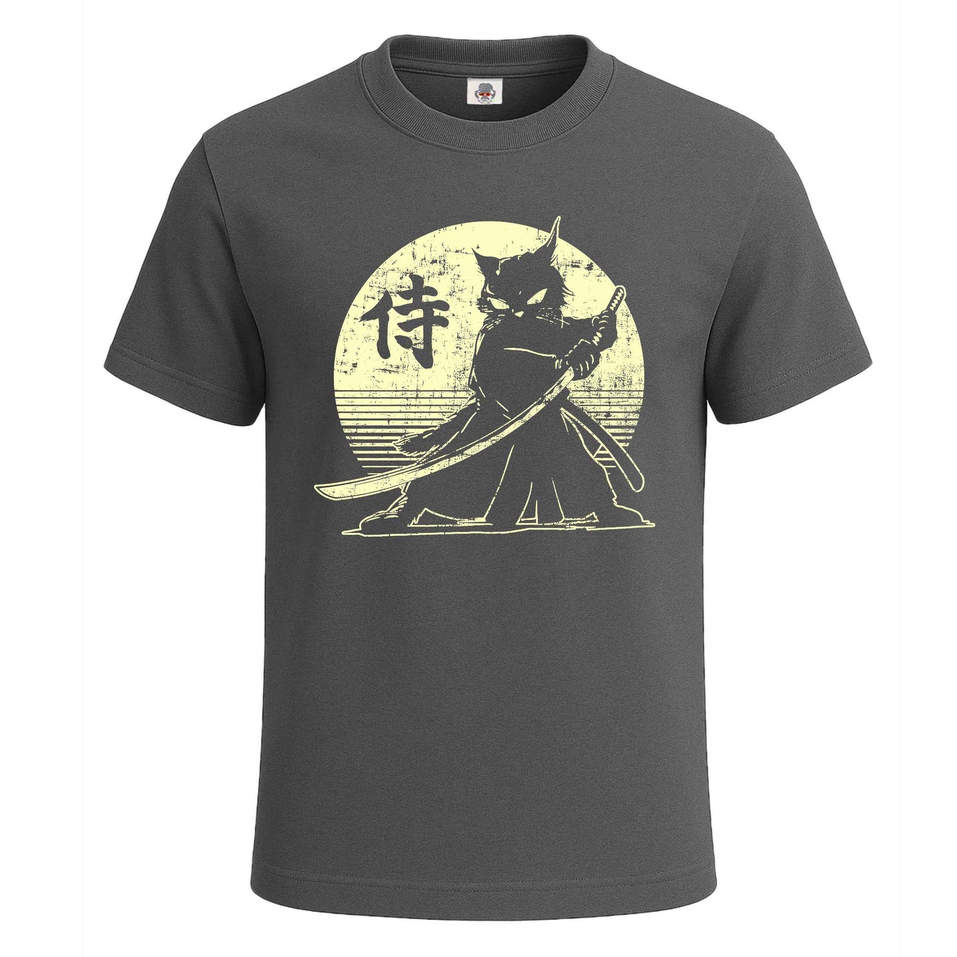 Samurai Ninja Cat | T-Shirt For Men's Charcoal Samurai Ninja Cat | T-Shirt For Men's