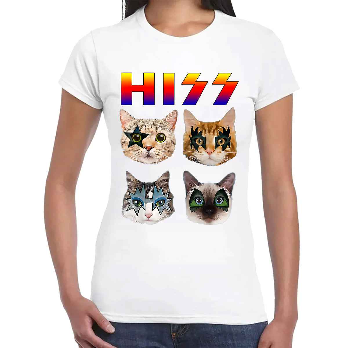 HISS Cat Funny Cats | LADIES T-SHIRT WHITE T-SHIRT HISS Cat Funny Cats | LADIES T-SHIRT
