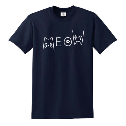 MEOW CAT | CAT PRINT MEN'S T-SHIRT NAVY T-SHIRT WHITE PRINT MEOW CAT | CAT PRINT MEN'S T-SHIRT
