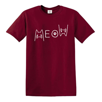 MEOW CAT | CAT PRINT MEN'S T-SHIRT MAROON T-SHIRT WHITE PRINT MEOW CAT | CAT PRINT MEN'S T-SHIRT