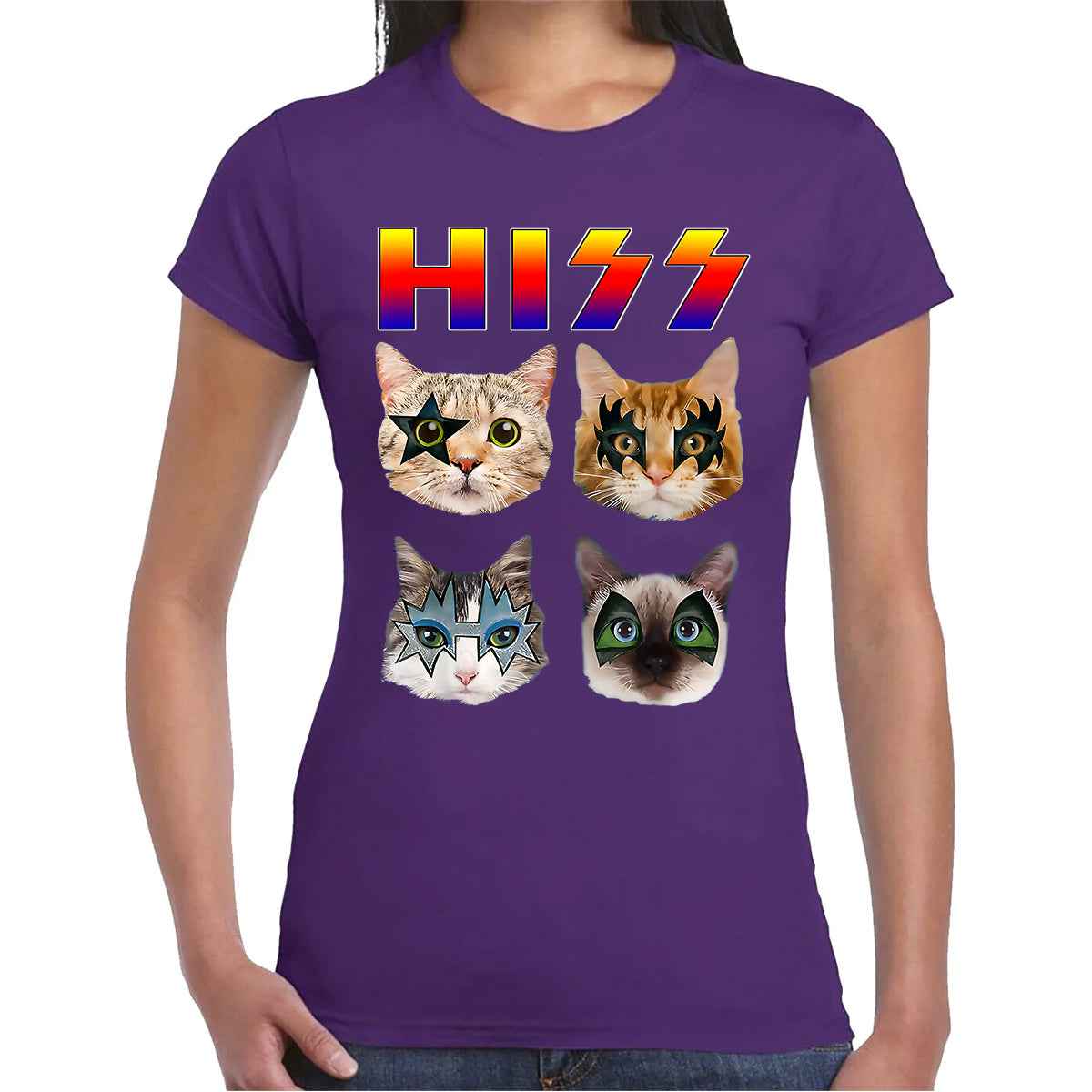 HISS Cat Funny Cats | LADIES T-SHIRT Purple HISS Cat Funny Cats | LADIES T-SHIRT