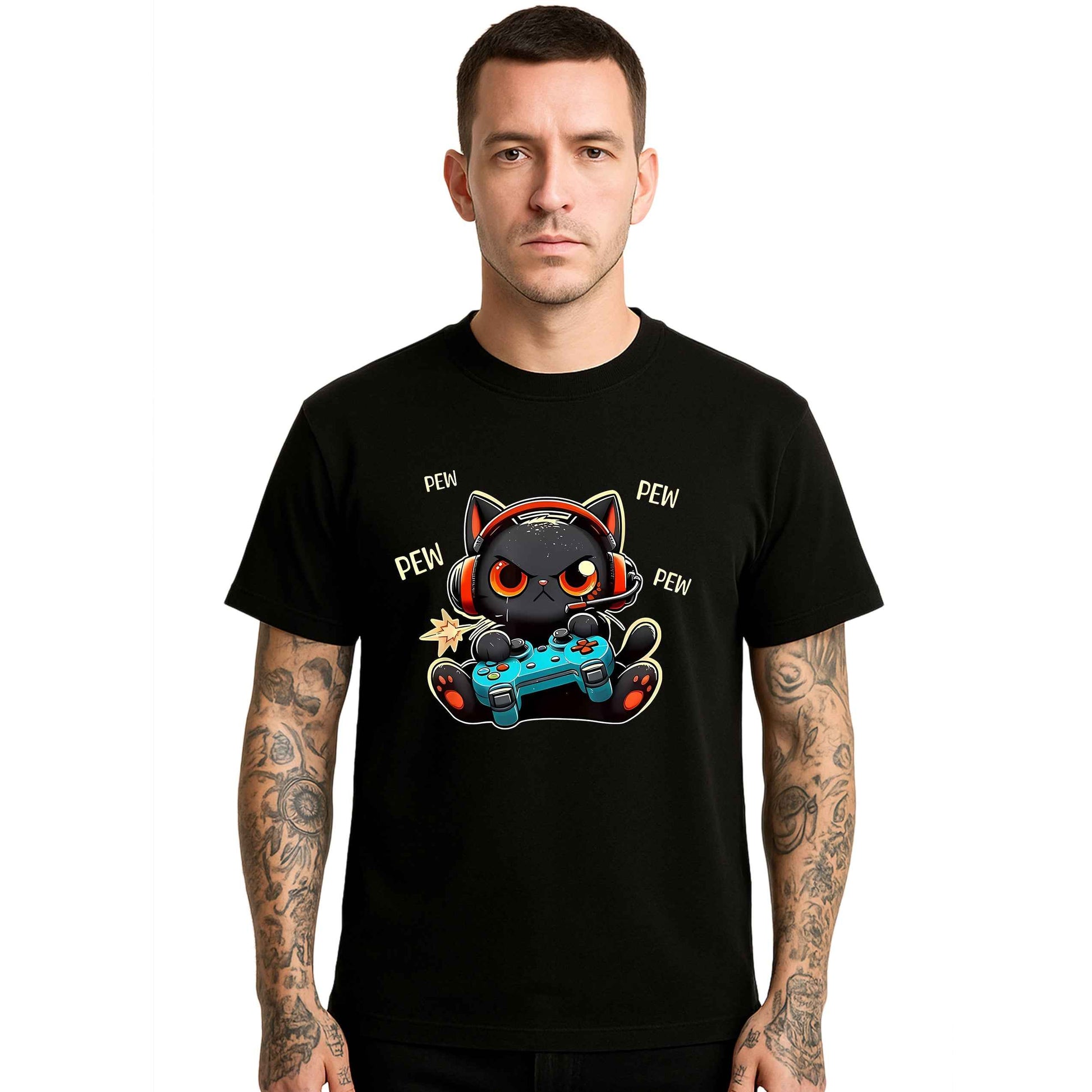 Cute Gamer Cat Pew Pew |T-Shirt For Men's