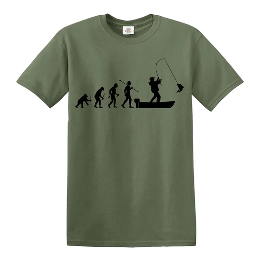 Fishing T-Shirt Gifts for Men- Fisherman Clothing-Evolution Of Man To Boat Fishing