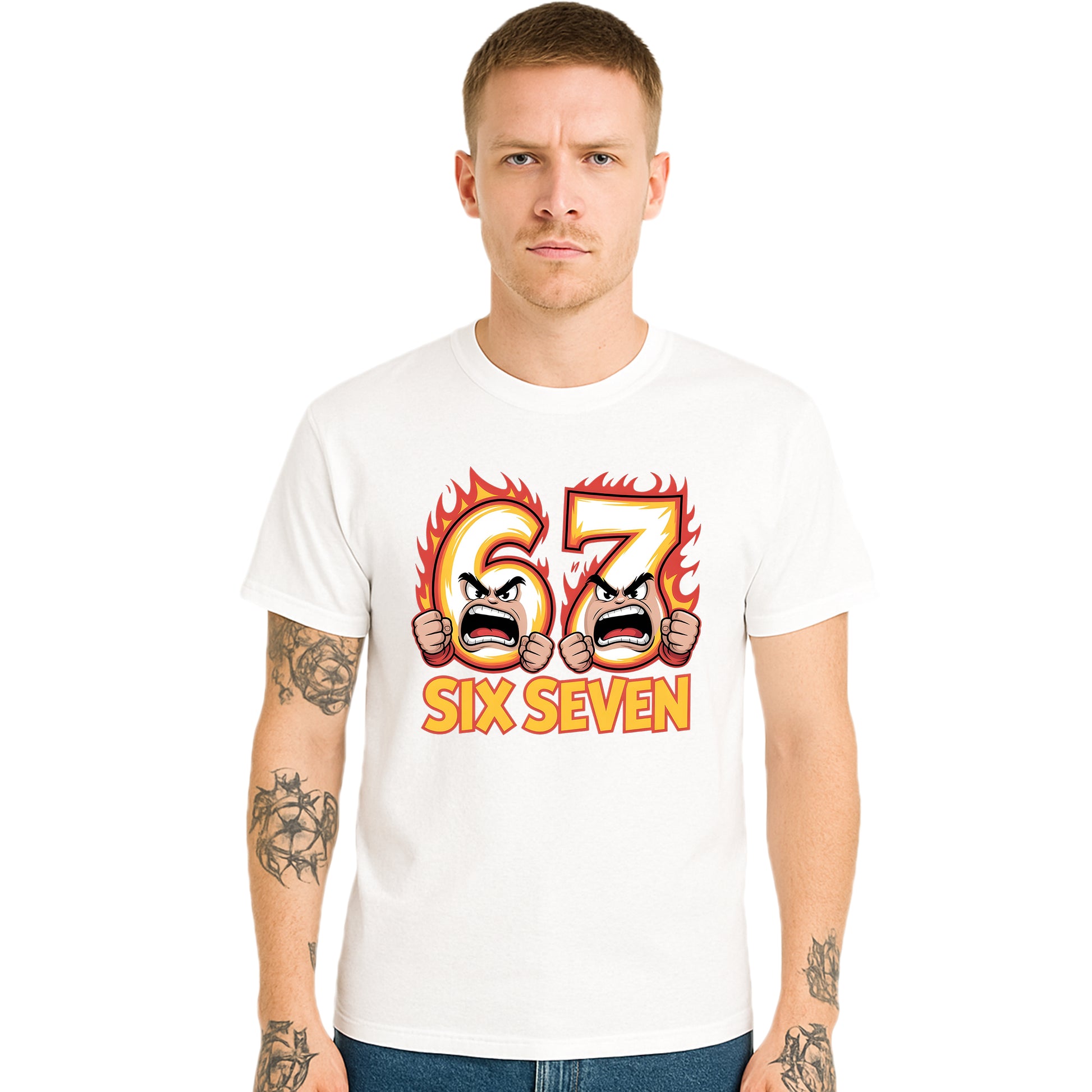Hot Fire Six Seven 67 White | T-Shirt For Men's Hot Fire Six Seven 67 White | T-Shirt For Men's