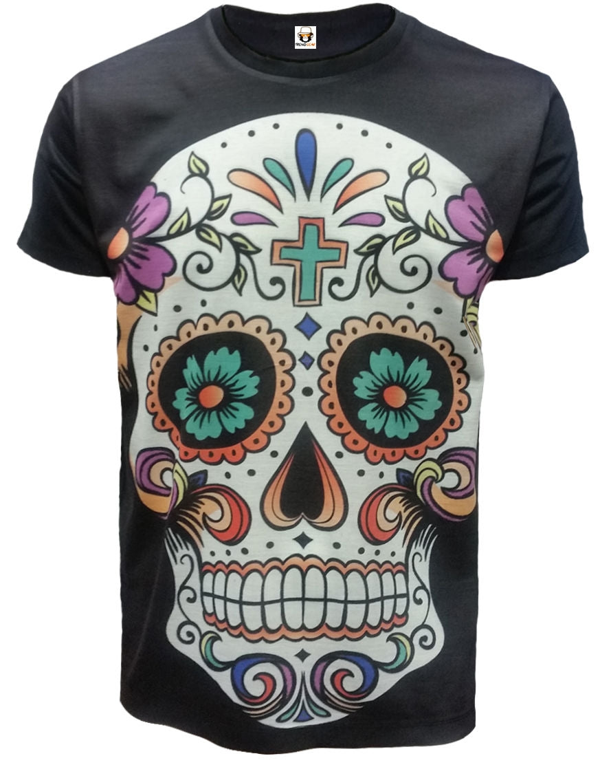 CANDY SKULL BLACK SUBLIMATION T-SHIRT