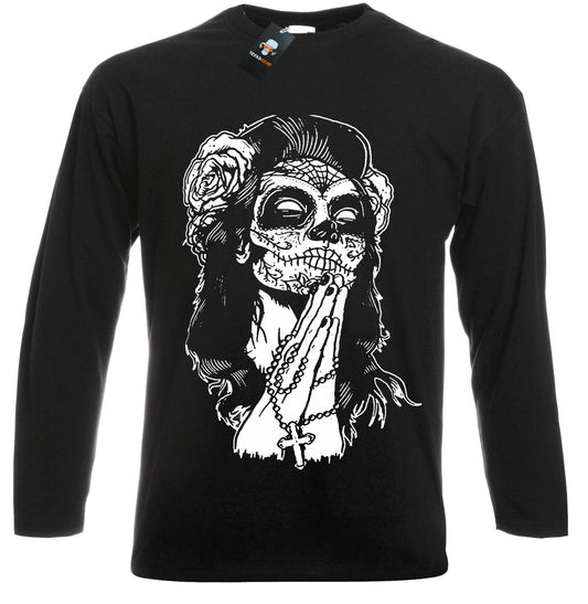 MEXICAN SKULL - BLACK LONG SLEEVE T-SHIRT