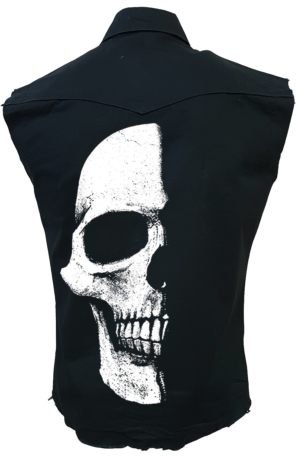 HALF SKULL - SLEEVELESS BLACK WORKER SHIRT