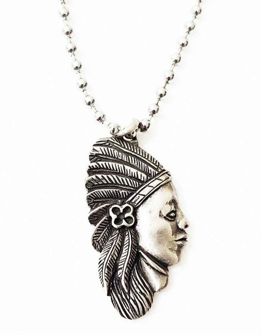NATIVE SPIRIT PEWTER PENDANT WITH BALL CHAIN - ANTIQUE DESIGN NATIVE SPIRIT PEWTER PENDANT WITH BALL CHAIN - ANTIQUE DESIGN