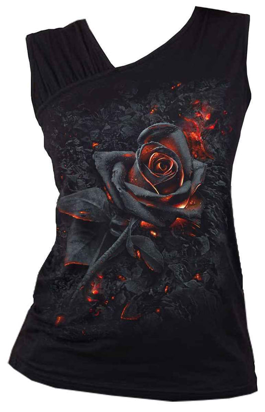 BURNT ROSE SLANT VEST TOP - GATHERED SHOULDER DESIGN BURNT ROSE SLANT VEST TOP - GATHERED SHOULDER DESIGN