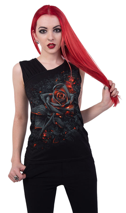 BURNT ROSE - GATHERED SHOULDER SLANT VEST TOP