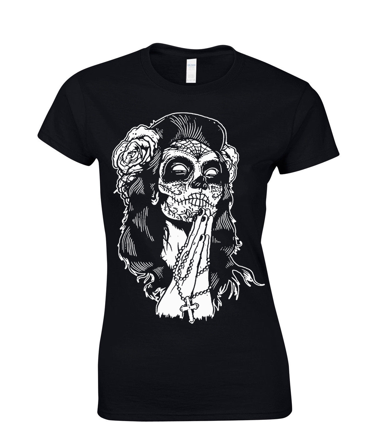 MEXICAN SKULL -  BLACK CAP SLEEVE LADIES TOP