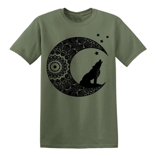 Howling Wolf Moon T-Shirt - Olive Color Stylish Tee Howling Wolf Moon T-Shirt - Olive Color Stylish Tee