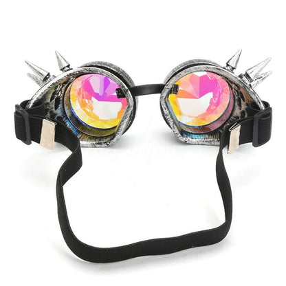 KALEIDOSCOPE WELDING CYBER GOGGLES WITH SPIKES -  BRUSHED SLIVER