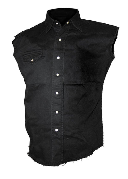 PLAIN METAL STREETWEAR SLEEVELESS STONE WASHED BLACK WORKSHIRT