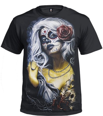 ROSE SKULL- BLACK SUBLIMATION T-SHIRT