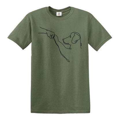 DOG FRIENDSHIP AND LOVE | MEN'S T-SHIRT MILITARY GREEN T-SHIRT BLACK PRINT DOG FRIENDSHIP AND LOVE | MEN'S T-SHIRT