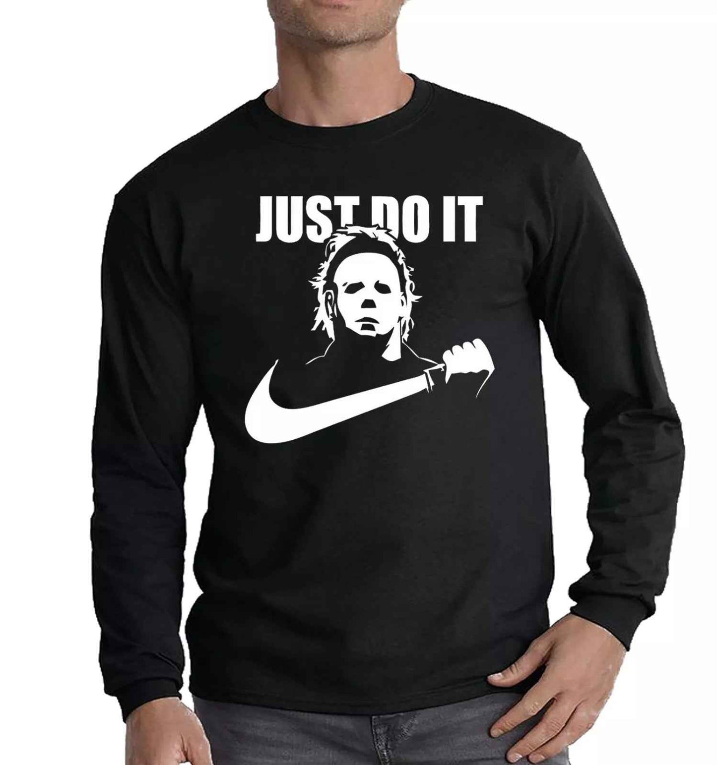 Michael Myers Halloween T-Shirt Long Sleeve Men's Nike Horror Tee Michael Myers Halloween T-Shirt Long Sleeve Men's Nike Horror Tee