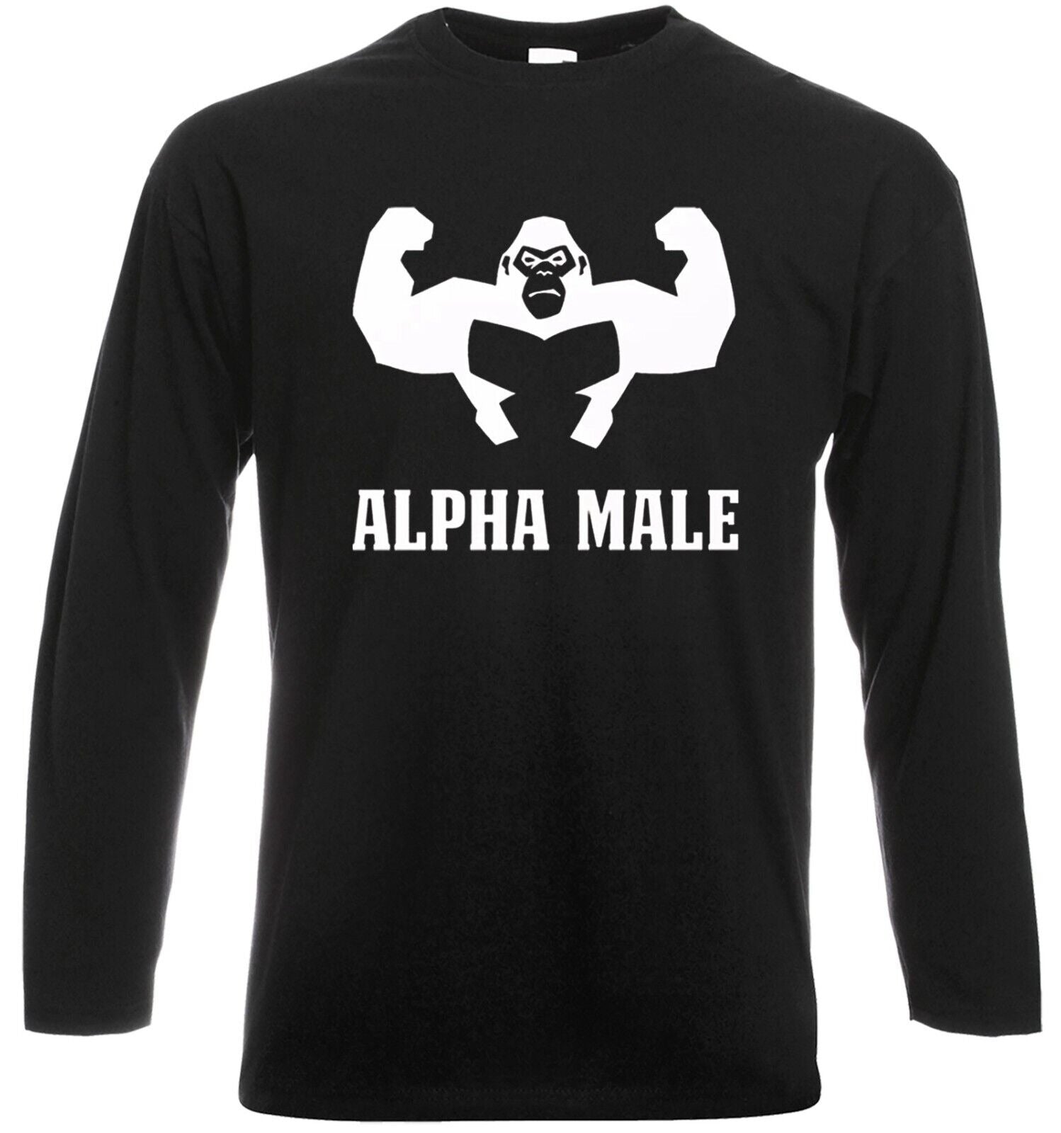 Alpha Male Gorilla Long Sleeve T-Shirt Men's BLACK LONG SLEEVE WHITE PRINT Alpha Male Gorilla Long Sleeve T-Shirt Men's