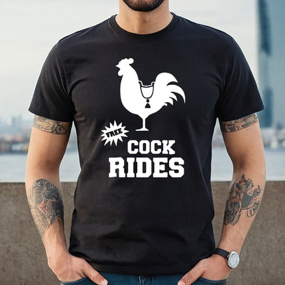FREE COCK RIDES COCK PRINT | FUNNY MEN'S T-SHIRT BLACK T-SHIRT WHITE PRINT FREE COCK RIDES COCK PRINT | FUNNY MEN'S T-SHIRT