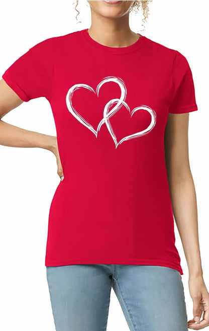 Double Heart Print Women's T-Shirt Ladies Valentines Day Love Gift Idea Tee Top