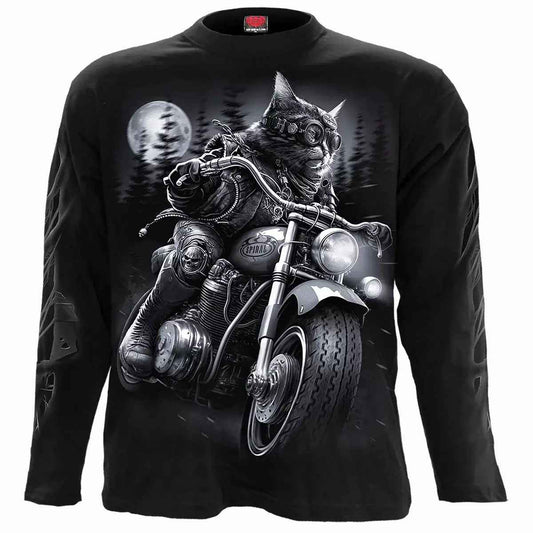 SPIRAL DIRECT Vampire Cat Long Sleeve T-Shirt - Nine Lives Biker Top Rout66 SPIRAL DIRECT Vampire Cat Long Sleeve T-Shirt - Nine Lives Biker Top Rout66