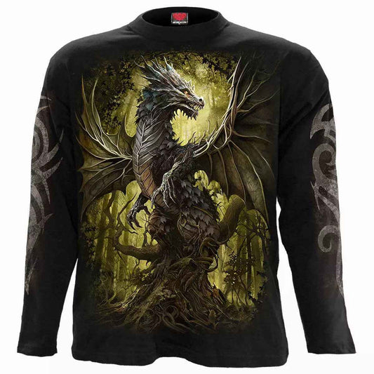 Oak Dragon Long Sleeve T-shirt - Spiral Direct Biker Tattoo Fire Gothic Design Oak Dragon Long Sleeve T-shirt - Spiral Direct Biker Tattoo Fire Gothic Design