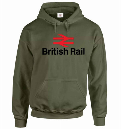New British Rail Hoody Sweatshirt Mens Hood Funny Train Retro Logo Symbol Hoodie OLIVE HOODY BLACK PRINT New British Rail Hoody Sweatshirt Mens Hood Funny Train Retro Logo Symbol Hoodie