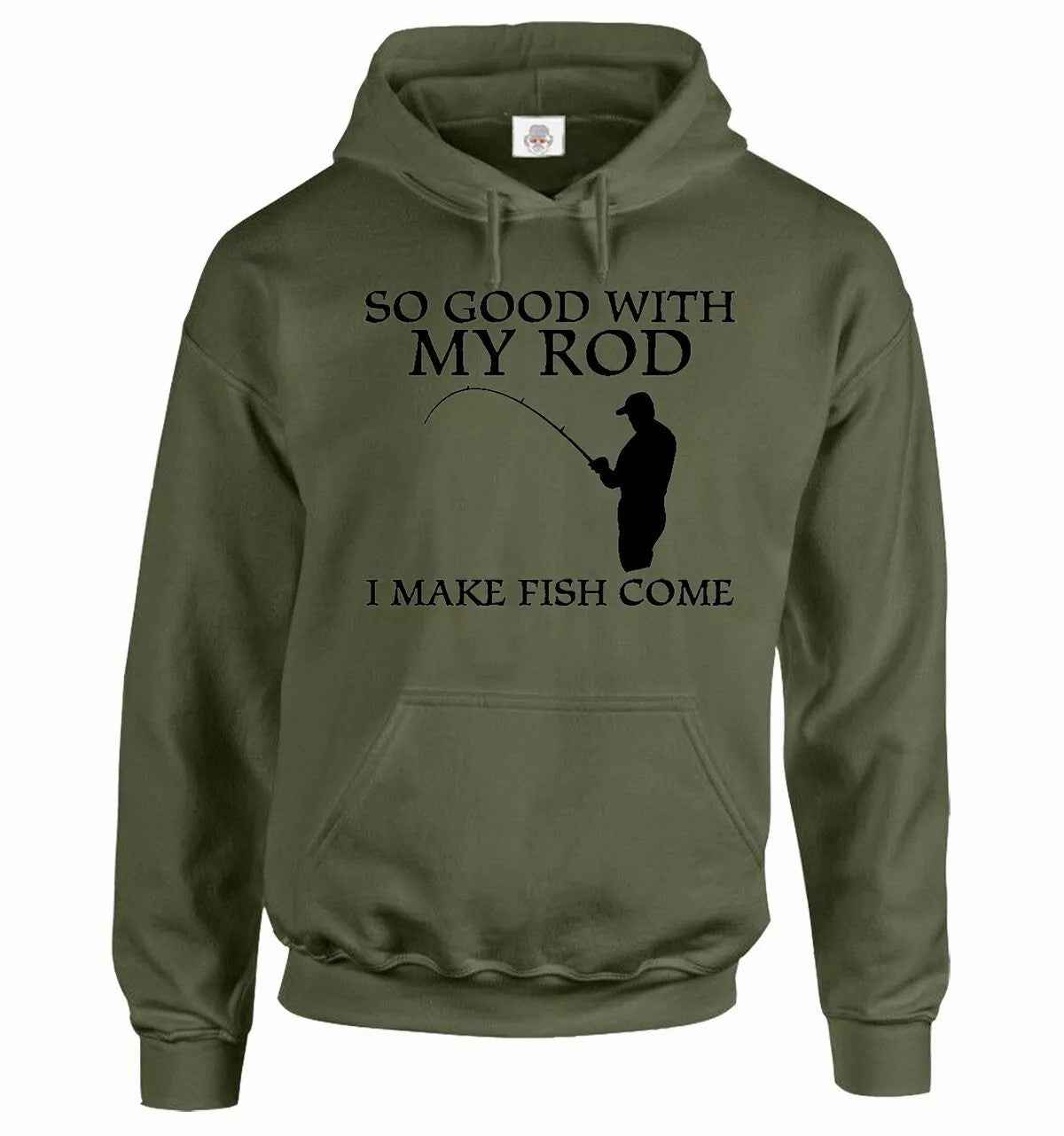 So Good With My Rod Funny Fishing Hoodie for Men - Sweatshirt for Carp Fisherman OLIVE HOODY BLACK PRINT So Good With My Rod Funny Fishing Hoodie for Men - Sweatshirt for Carp Fisherman