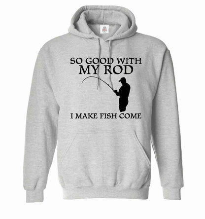 So Good With My Rod Funny Fishing Hoodie for Men - Sweatshirt for Carp Fisherman SPORT GRAY HOODY BLACK PRINT So Good With My Rod Funny Fishing Hoodie for Men - Sweatshirt for Carp Fisherman