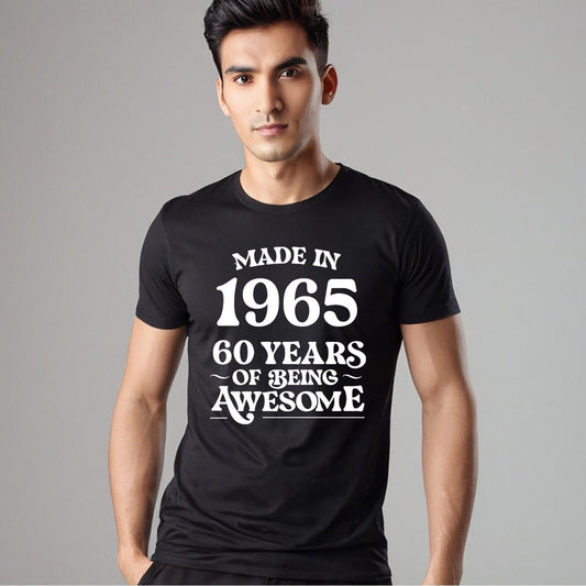 60TH BIRTHDAY AWESOME | MEN'S T-SHIRT BLACK T-SHIRT WHITE PRINT 60TH BIRTHDAY AWESOME | MEN'S T-SHIRT
