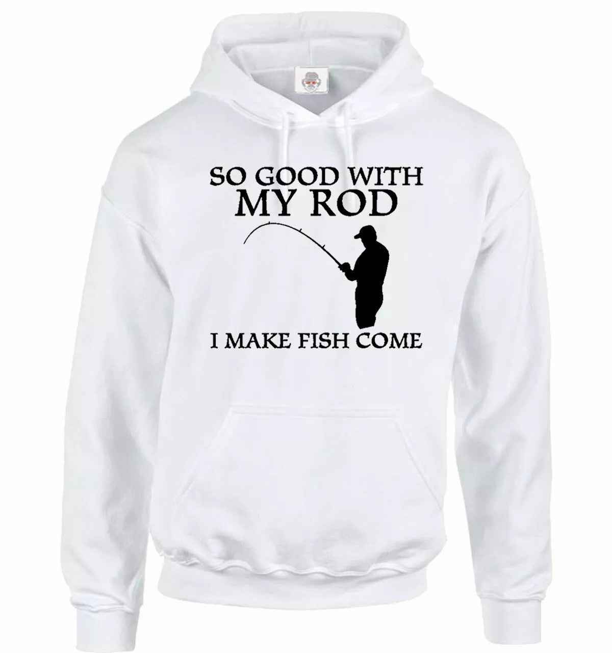 So Good With My Rod Funny Fishing Hoodie for Men - Sweatshirt for Carp Fisherman WHITE HOODY BLACK PRINT So Good With My Rod Funny Fishing Hoodie for Men - Sweatshirt for Carp Fisherman