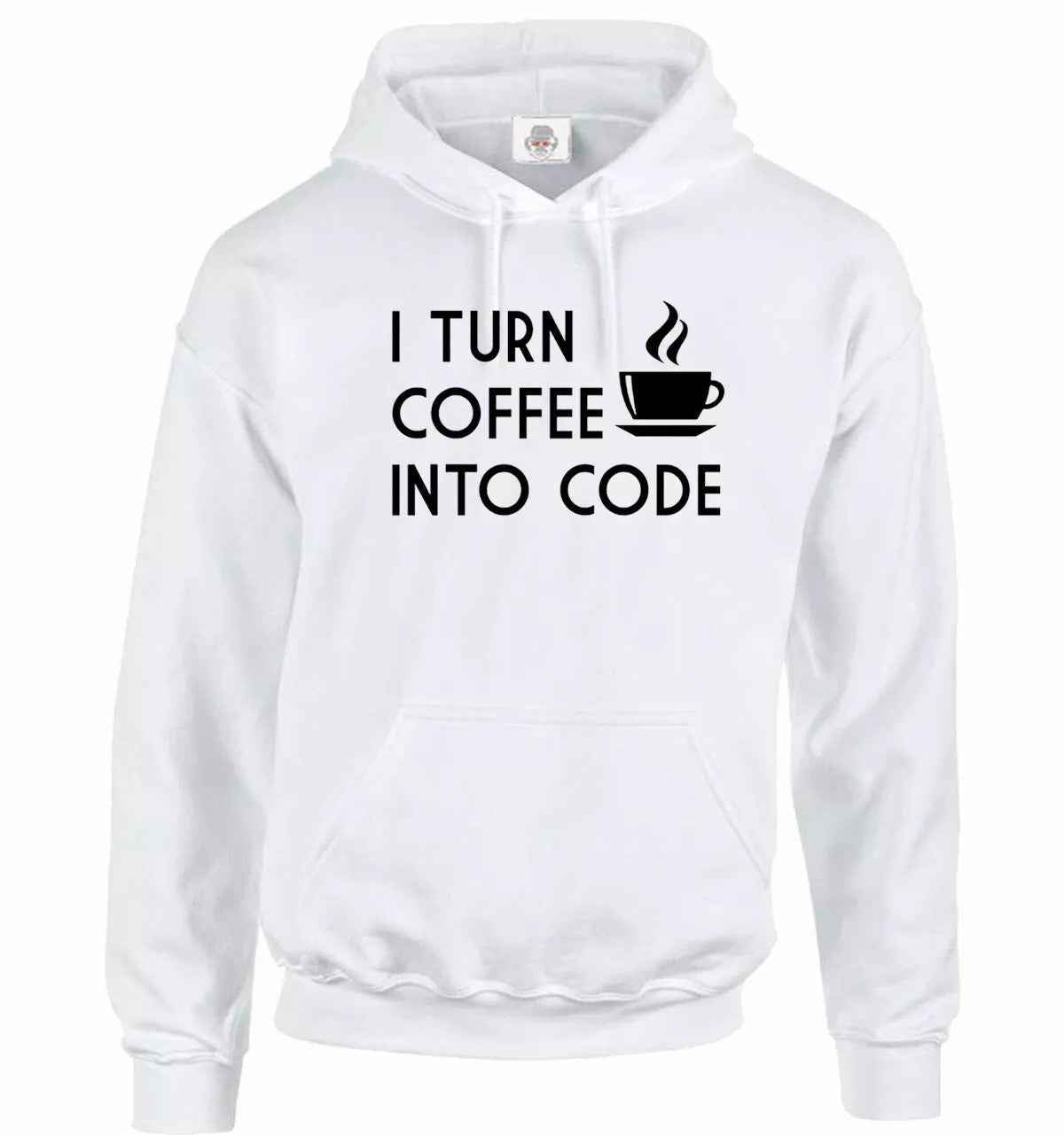 I Turn Coffee Into Code Hoodie Sweatshirt Unisex Coffee Coding Hoodie WHITE HOODY BLACK PRINT I Turn Coffee Into Code Hoodie Sweatshirt Unisex Coffee Coding Hoodie