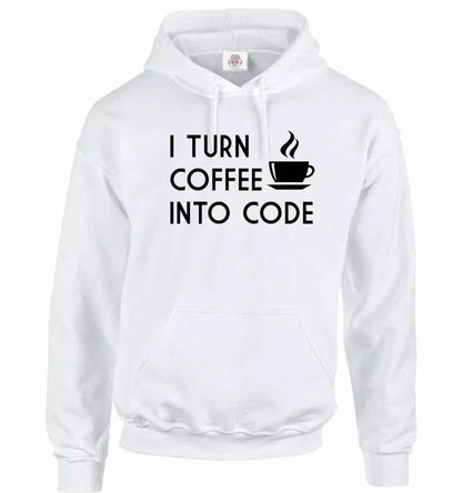 I Turn Coffee Into Code Hoodie Sweatshirt Unisex Coffee Coding Hoodie WHITE HOODY BLACK PRINT I Turn Coffee Into Code Hoodie Sweatshirt Unisex Coffee Coding Hoodie