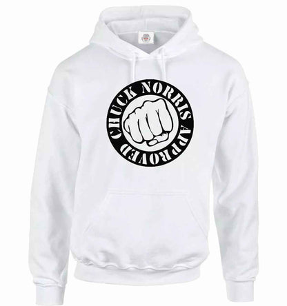 Chuck Norris Hoodie - Approved Men's Funny Martial Arts MMA Sweatshirt WHITE HOODY BLACK PRINT Chuck Norris Hoodie - Approved Men's Funny Martial Arts MMA Sweatshirt