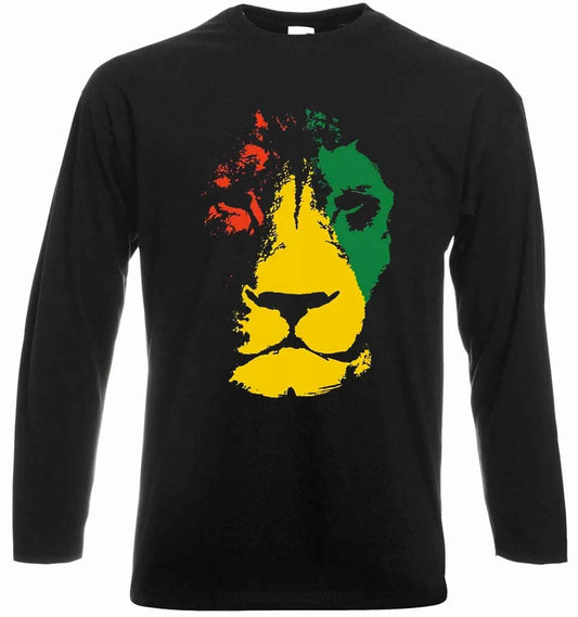 Lion Face Reggae T-Shirt Men's Jamaican Flag Cannabis Leaf Long Sleeve Top Lion Face Reggae T-Shirt Men's Jamaican Flag Cannabis Leaf Long Sleeve Top