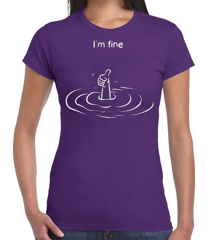 I'M FINE SLOGAN GRAPHIC TEE| LADIES T-SHIRT PURPLE T-SHIRT WHITE PRINT I'M FINE SLOGAN GRAPHIC TEE| LADIES T-SHIRT