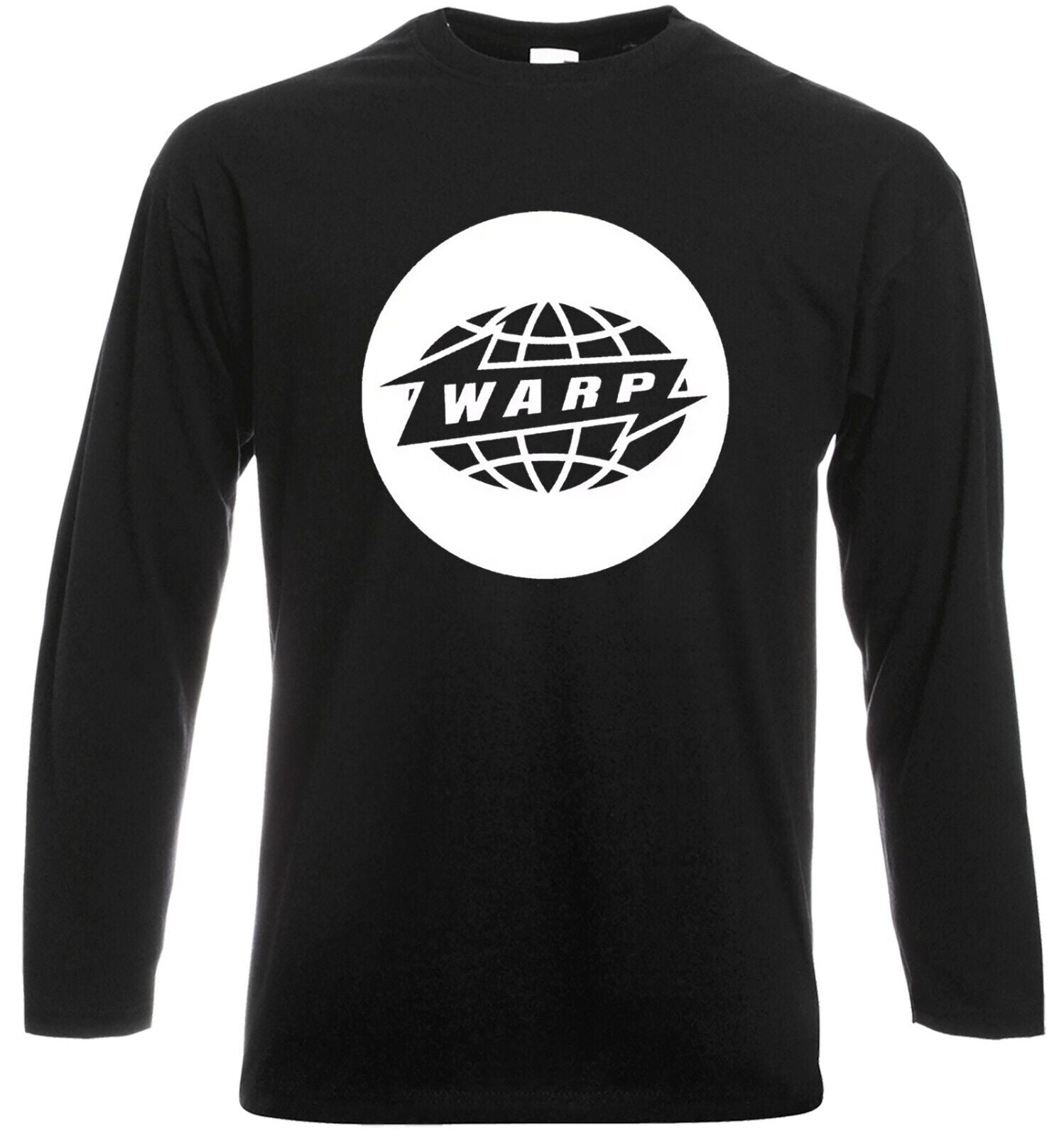 Warp Records Long Sleeve T-Shirt Men's BLACK LONG SLEEVE WHITE PRINT Warp Records Long Sleeve T-Shirt Men's