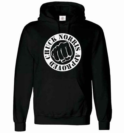 Chuck Norris Hoodie - Approved Men's Funny Martial Arts MMA Sweatshirt BLACK HOODY WHITE PRINT Chuck Norris Hoodie - Approved Men's Funny Martial Arts MMA Sweatshirt