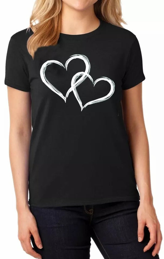 Double Heart Print Women's T-Shirt Ladies Valentines Day Love Gift Idea Tee Top