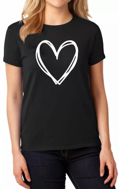 Heart Sketch Women's T-Shirt Love Draw Ladies Valentines Day Cute Gift Tee Top