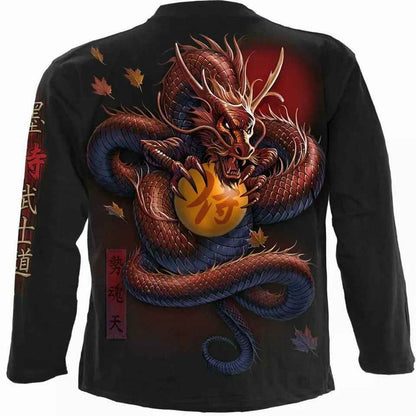 Spiral Direct Samurai Skull Long Sleeve T-shirt - Biker Goth Top Spiral Direct Samurai Skull Long Sleeve T-shirt - Biker Goth Top