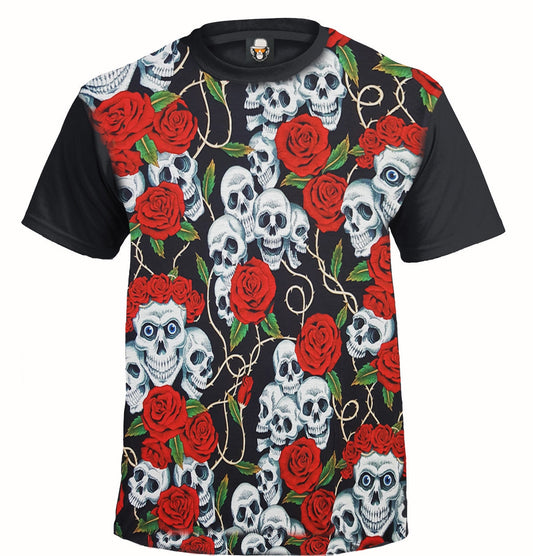 SKULL & ROSES - BLACK SUBLIMATION T-SHIRT