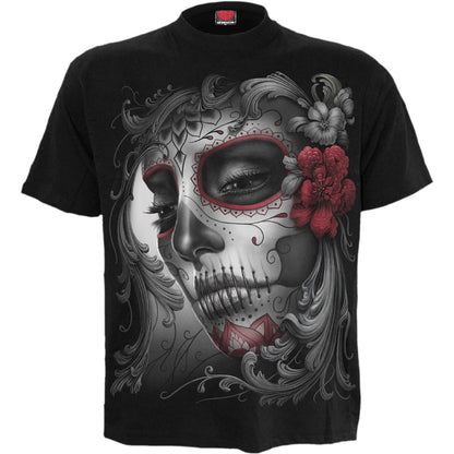 SKULL ROSES -  FRONT PRINT T-SHIRT BLACK