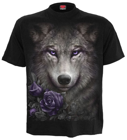 WOLF ROSES - FRONT PRINT BLACK T-SHIRT