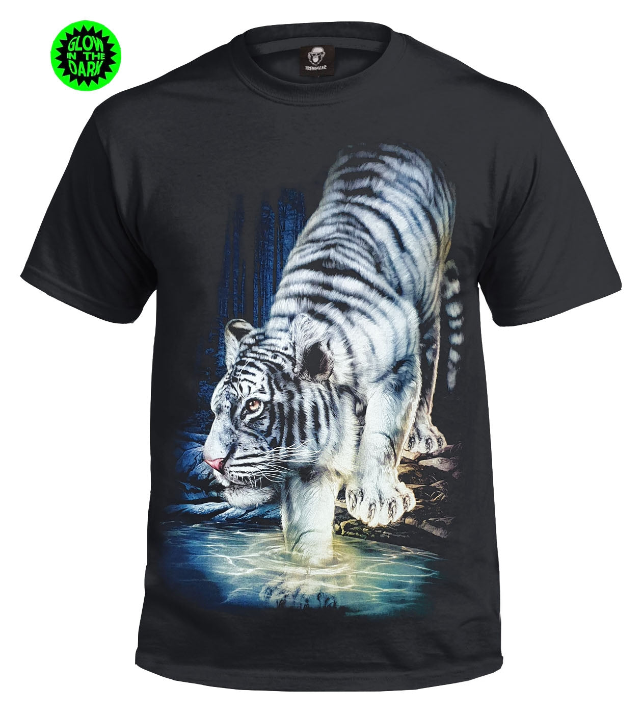 WHITE TIGER - GLOW IN THE DARK BLACK  T-SHIRT