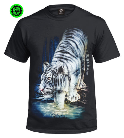 WHITE TIGER - GLOW IN THE DARK BLACK  T-SHIRT